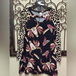 Lilypad cheetah cow skull long sleeve keyhole top